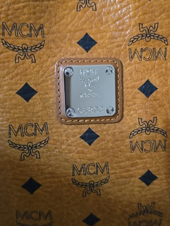 MCM Cognac Visetos Monogram Tote Bag Large Leather Shoulder Bag EUC - Picture 10 of 12